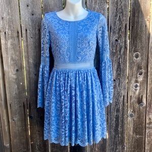 Sequin Hearts • blue lace flare sleeve dress